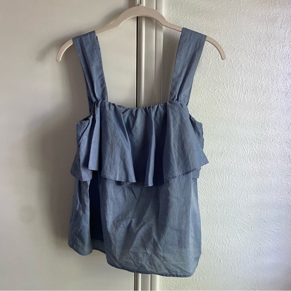 Who What Wear Tiered Chambray Blue Tank Top - Picture 9 of 16
